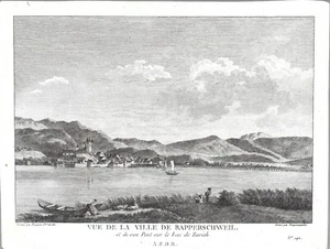 Vue de la Ville de Rapperschweil - Pont sur le Lac de Zurich - Perignon 1780 - Imagen 1 de 1