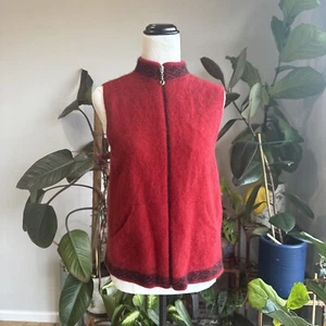LOTHLORIAN Zip Up Vest Red With Detail Collar And Hem Possum Merino Size M 8/10 - Bild 1 von 16
