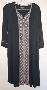 ELLEN TRACY Lounge Nachthemd schwarz/pink geometrisches Muster V-Ausschnitt Reißverschluss Größe M - Bild 1 von 4
