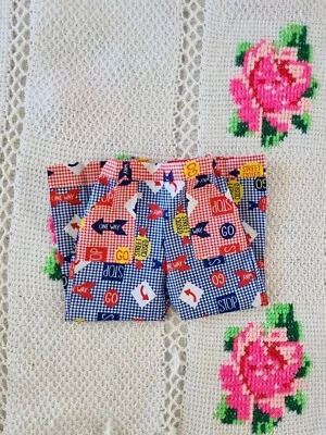 RETRO 1960S DEADSTOCK GINGHAM ROAD SIGNS KITSCH FLARES PANTS APPROX 2-3 YEARS - Image 1 of 4