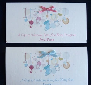 New Baby Money/Gift/Voucher Wallet Personalised Handmade  - Picture 1 of 5