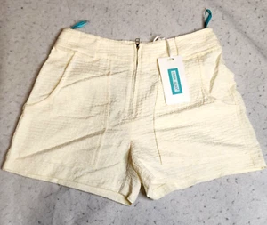 Color Block Womens Shorts Size 27 Pale Yellow Zip Fly Mid Rise Elastic Back NWT - Picture 1 of 11