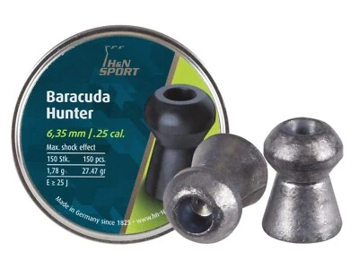 H&N Baracuda Hunter 150 Count HOLLOW POINT 6.35mm .25 Caliber Pellets GERMANY