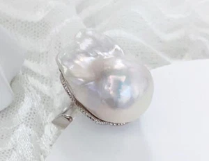 S2178 Anillo Real Natural 15mm Barroco Blanco Perla Plata de Ley Tamaño Ajustable - Imagen 1 de 4