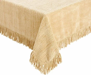 Diana Cowpe Traditional Tablecloth Barley Beige Chenille Tablecloth Fringe Edge - Picture 1 of 19