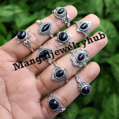 Lote de 10 piezas de anillos enchapados en plata de ley 925 con piedras preciosas de ónix negro joyería al por mayor Foto 1 de 4