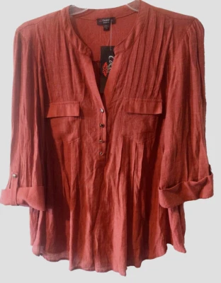 Nuevo con etiquetas Blusa Cocomo Otoño Para Mujer 2X Top 3/4 Manga con lengüeta enrollable Botones Bolsillos Foto 1 de 4