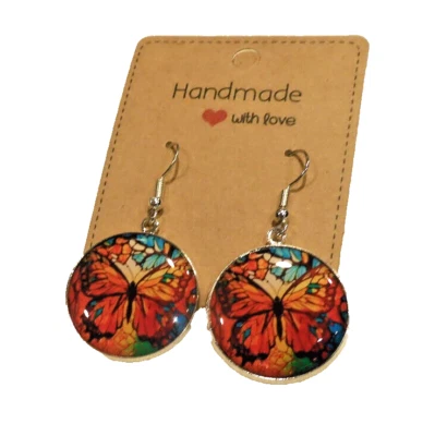 Pendientes Mariposa Monarca Imitación Vitral Plata Dije Arte Impresión Colgante Foto 1 de 3