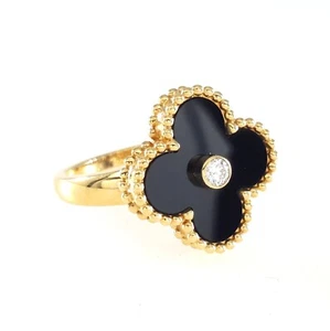 Van Cleef & Arpels schwarz Onyx Diamant 18K Gelbgold Ring VCA mit Zertifikat - R10962 - Bild 1 von 6