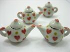 4 Coffee Teapot Red Heart Yellow Spot Paint Dollhouse Miniature Ceramic 12936
