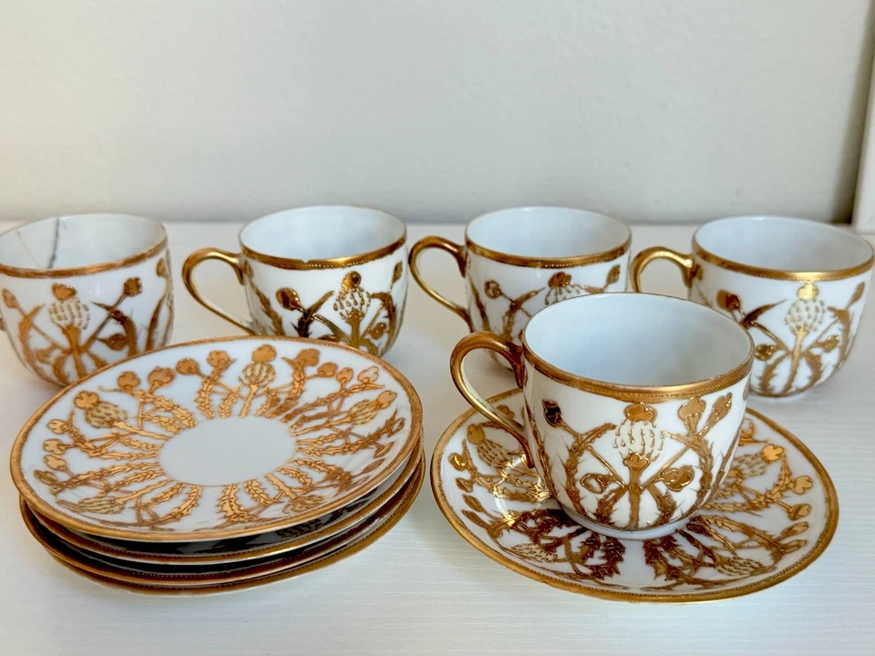 Rare Antique Nippon Morimura Gold Gilt Hand Painted Demitasse Teacup & Saucer - Image 1 of 4