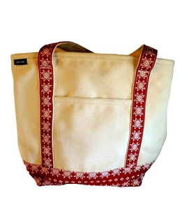 Lands’ End Canvas Beuteltasche Tasche mittelgroß rot weiß Schneeflocke Griffe Borte Taschen - Bild 1 von 16