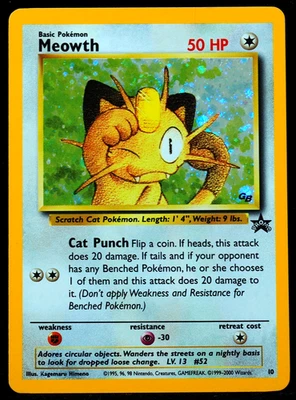 Meowth #10 Black Star Promo Creased Pokemon Card, Perfect Swirl on Head - Image 1 of 3