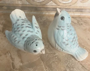 Vintage Fitz & Floyd, pale aqua blue sparrow birds, salt & pepper shakers - Picture 1 of 5