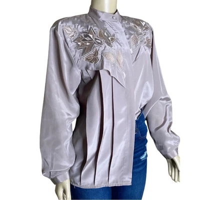 Vintage Tab Abstract Floral Half Pleated Embroidered Southwestern Country Blouse - Image 1 of 4