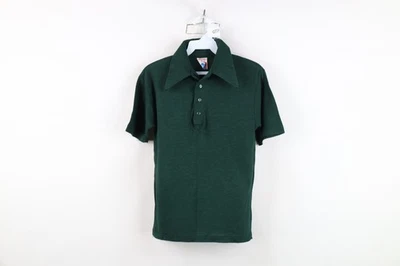 Vtg 70s Streetwear Boys 20 Blank Knit Dagger Collar Polo Shirt Hunter Green USA - Image 1 of 4