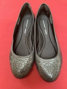 BRAND NEW LADIES ROCKPORT BLACK LEATHER FLAT BALLET STYLE PUMPS SHOES - UK 6.5 - Picture 1 of 7