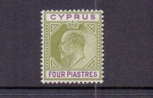 CYPRUS 1902 4pi OLIVE-GREEN & PURPLE SG54 MH CAT £60 - Imagen 1 de 2