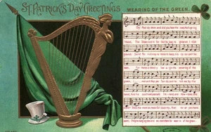 TRAGEN DES GRÜNEN Text & Musik auf alter unbenutzter ST. PATRICK'S DAY Postkarte - Bild 1 von 2
