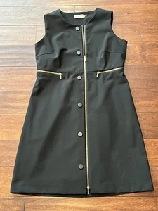 Calvin Klein Black Gold 2 Zip Up Pocket Women's 12 Sleeveless Button Skirt Dress - Picture 1 of 15