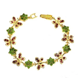 925 Sterling Silver Bracelet Round Rhodolite Chrome Diopside Natural Gemstone 7. - Picture 1 of 13