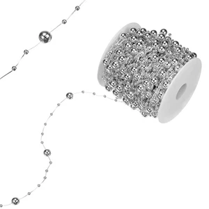Borde de cadena con cuentas de perlas de 33 yardas 3-8 mm para manualidades hágalo usted mismo [plateado] - Imagen 1 de 6