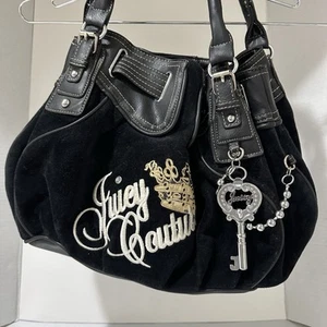 Y2K Vintage Juicy Couture Daydreamer Crown Bag Purse Black Velour - Picture 1 of 14