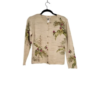 Cárdigan Talbots Petite Crema Floral Bordado Cuentas Botón Dinero Antiguo Clásico - Imagen 1 de 7