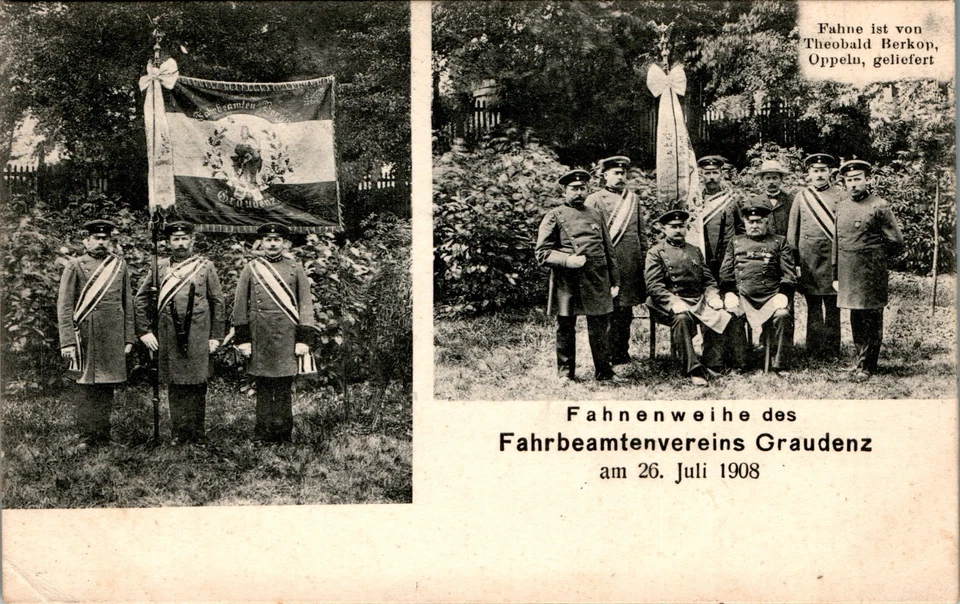AK GRUSS AUS WESTPREUSSEN GRAUDENZ FAHNENWEIHE DES FAHRBEAMTENVEREIN 2BILD 1908 - Bild 1 von 2