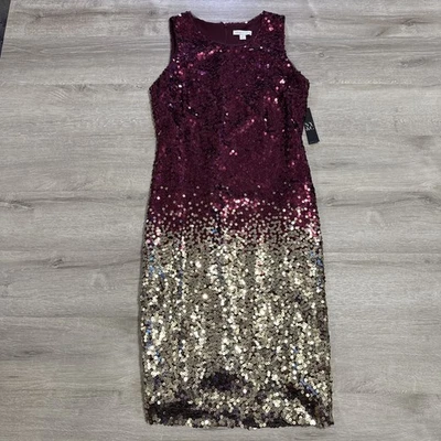 New York & Company Sequin Dress Women’s Burgundy Gold Small Sleeveless Party - Image 1 of 3