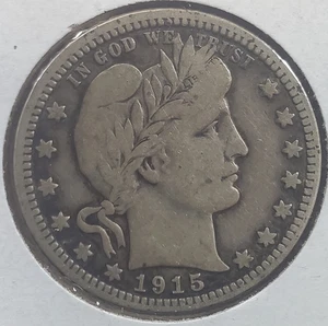 1915-P Barber Silver Quarter Dollar- Fine Condition or Better - Picture 1 of 2