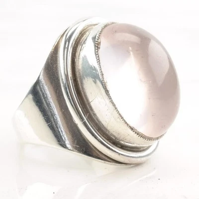 Anillo modernista europeo de cuarzo rosa de plata de ley talla 6 3/4 Foto 1 de 4