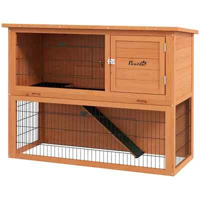 Two-Tier Antiseptic Wood Rabbit Hutch, 92cm Guinea Pig Hutch with Run - Image 1 of 4