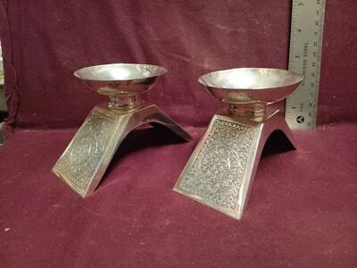 2 piezas Vintage PAKISTÁN PAK 96 PALITOS DE VELA DE PLATA 4 3/4" X 3" 202 g sin monograma Foto 1 de 4