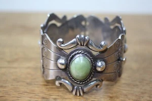 Rare Vintage William Spratling Taxco Mexico Green Calcite 925 Hinged Bracelet - Picture 1 of 15