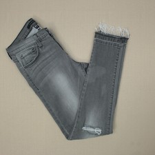 Flying Monkey Skinny Jeans Women's Sz 27 Released Fray Hem Slit Knee Gray Denim