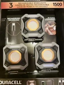 Duracell 3 Rechargeable Work Lights, 1500 Lumes, Magnetic Base, USB-C Cable NEW - Picture 1 of 2