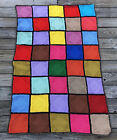 Knit Afghan Throw Blanket Stained Glass Colorful Textured Handmade Squares