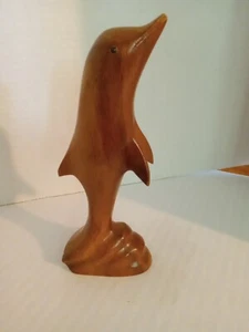 Wood Dolphin Brown 4.5" Long Playful - Picture 1 of 3