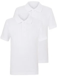 Pack of 2 Unisex Polo White T Shirts Gym PE School Uniform Short Sleeve Cotton - Picture 1 of 1