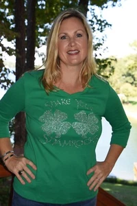 St Patricks Day rhinestone shirt XS S M L XL XXL 1X 2X 3X 4X 5X Shake Shamrocks - Picture 1 of 13