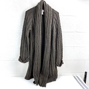Soft Surroundings Open Front Cable Knit Brown Cardigan Sweater Wool Blend Sz M - Picture 1 of 11