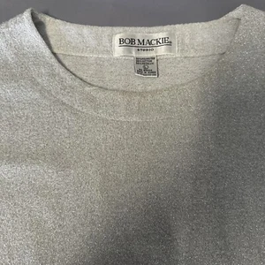 Vintage Bob Mackie Top Large Metallic Silber Pullover Damen - Bild 1 von 5