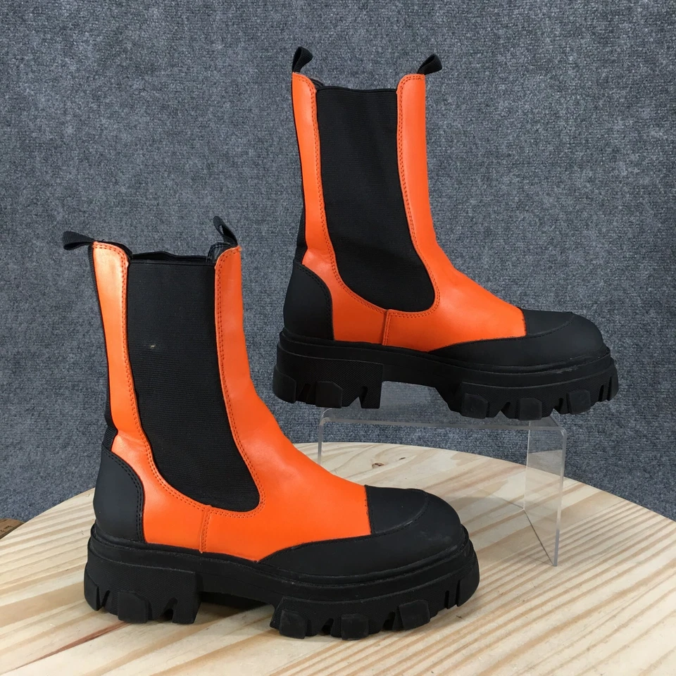 Forever21 Botas Mujer 7 Tobillo Chelsea Botines Tacones Naranja Cuero Pull On Foto 1 de 4