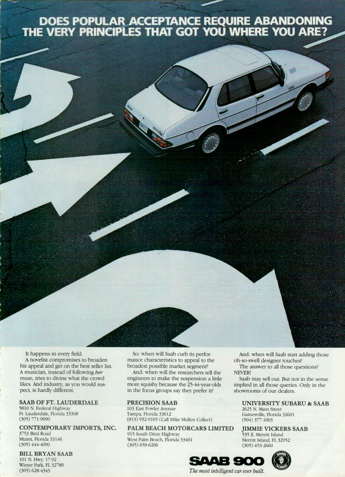 1985 Saab 900 Turbo Sedan White Performance Characteristics VINTAGE PRINT AD - Image 1 of 2