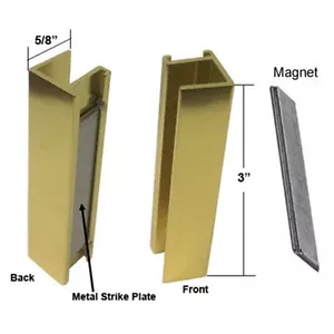 Shower Door U-Channel with Metal Strike Plate for 3/8" & 5/16" Glass - Gold -Set - Picture 1 of 1