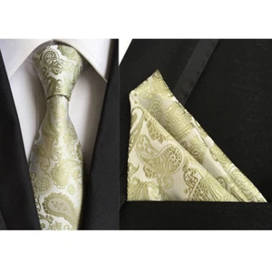 Men’s Tuxedo Floral Paisley Necktie Pocket Square Wedding Tie Handkerchief Set  - Picture 1 of 13
