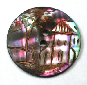 * Antique Iridescent Shell Button with Gold Luster Cottag Design - 11/16"