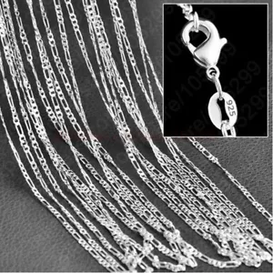 Wholesale 10pcs 2mm 925 Silver Plated Figaro Chain Necklaces 16"-24" - Picture 1 of 6