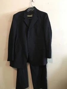 Hart Schaffner & Marx Size 44L Pure New Wool Navy Stripe 2 Piece Men Suit Formal - Picture 1 of 6